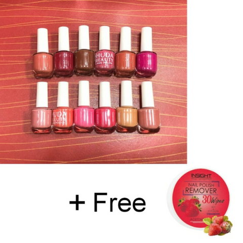 Huda Beauty Nude Nail Polish Set (6 Pcs Random Colors) With Free Nail Polish Remover – Smooth, Fade-resistant & Professional Manicure Kit (pack Of 2)